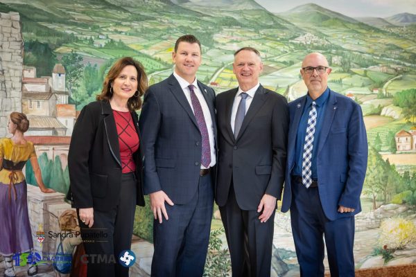 Bringing together industry and government leaders to advance Canada's defence manufacturing future. From left: Senator Sandra Pupatello, Ryan Donally, the Honourable David McGuinty, and Robert Cattle at The Defence Shift in Windsor.
